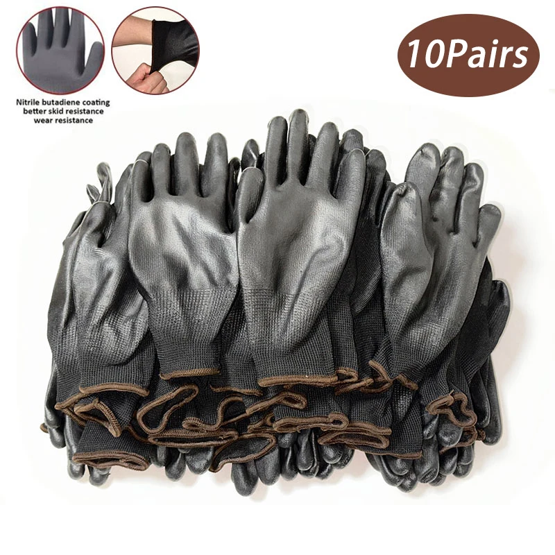 Work Gloves 10 pair/20 pcs Coating Nylon PU Safety Non-slip Durable Camping Lock Edge Colour Random