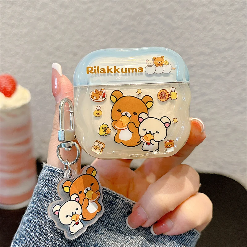 Cute Kawaii Rilakkuma Bear Soft Earphone Protective Case with Pendant Cover