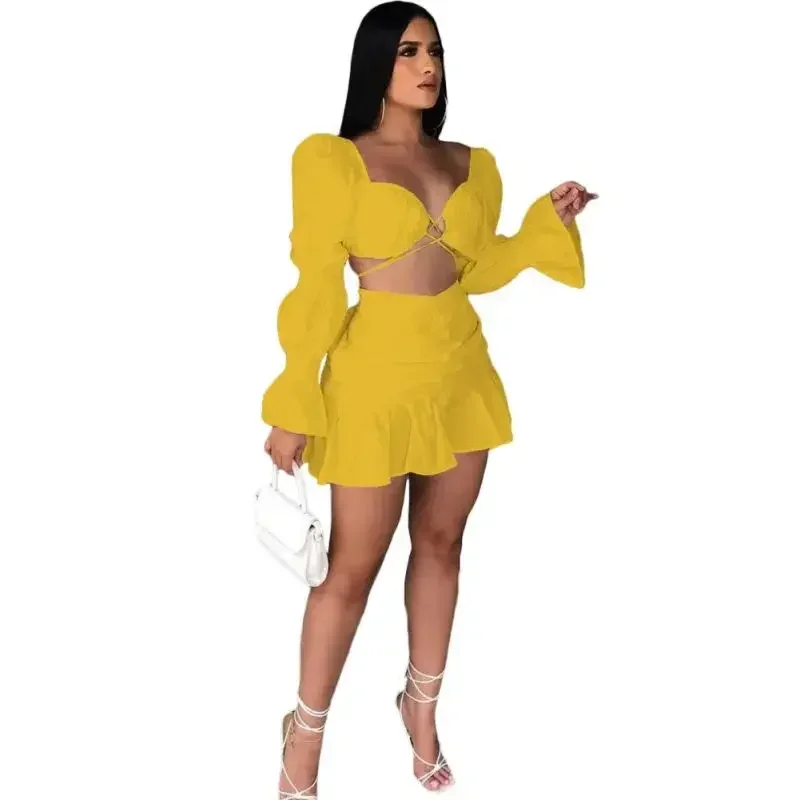 YELLOW SKIRT SET WITH TRIANGLE TOP main image 1