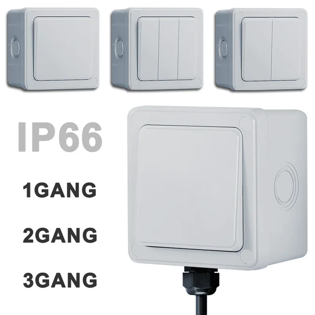 IP66 Waterproof Outdoor Wall Switch 1/2/3 Gang Weatherproof Push Button 16A Power Switch ON OFF for Home and Garden 1