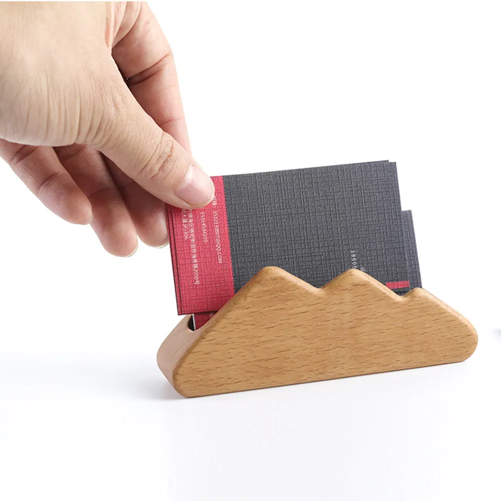 1Pcs 독특한 산악 스타일 단단한 나무 명함 홀더 튼튼한 책상 주최자 사무실을위한 천연 너도밤 나무 디스플레이 스탠드