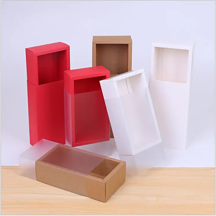 10pcs Kraft Paper Gift Boxes with Clear PVC Window, Exquisite Drawer Packaging for Wedd... - SKU KPGB1100 - UGI Packaging