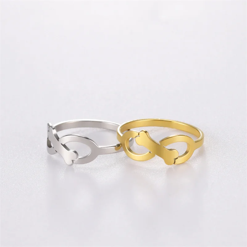 Minimalist Rings Dog Bone Paw Girls Gold Color Stainless Steel Ring Women's - PeticaDeals