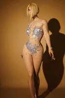 Sparkly Diamonds Halloween Jumpsuit Women Performance Dancer Costume Mesh Stretch Rompers Party Celebrate Outfit Stage Club Wear