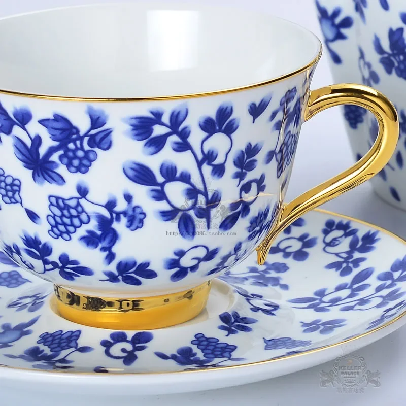 Style Coffee Set Bone China in-Glaze Decoration Tea Set British Afternoon Tea Blue and White Porcelain Large Coffee Cup