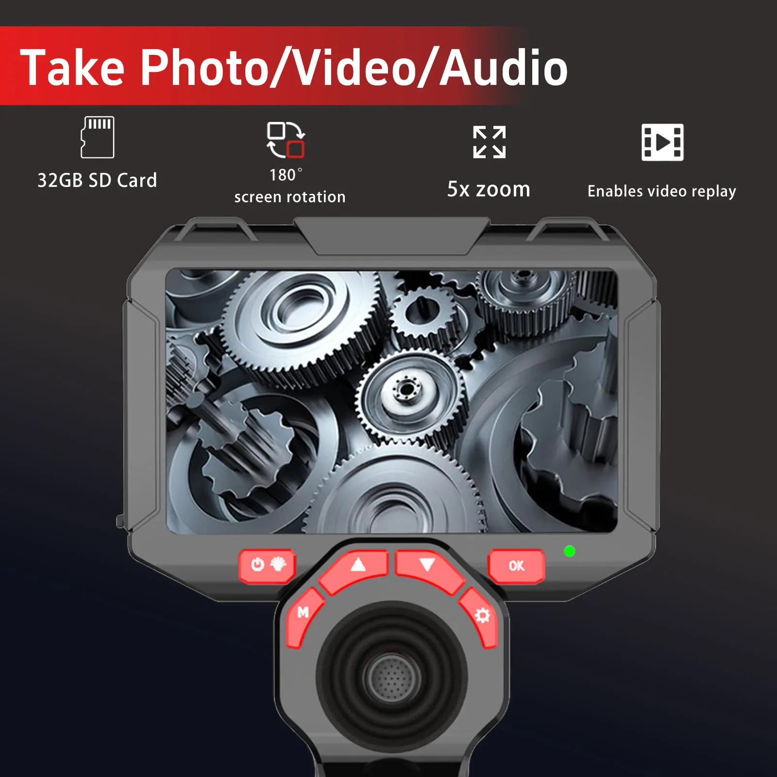 4.5inch Joystick Omnidirectional 360 ° Rotation Industrial Endoscope 3.9mm Lens For Car Air Pipeline 1080P HD Camera 5