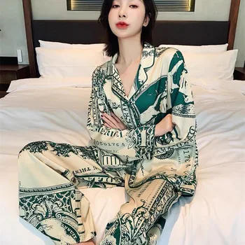 Spring And Autumn New Two-Piece Pajamas Women's Home Clothing Women's Models Of European And American Wind Pajamas Casual Wear