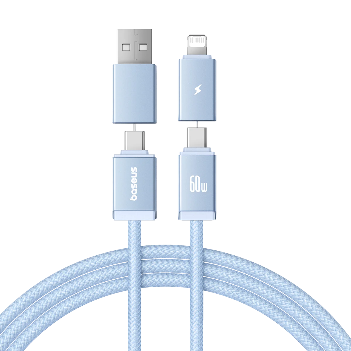 thumbnail image 1 of Cable USB 4 en 1 Baseus para iPhone 15, 16, Promax, cable de carga rápida de 60 W para iPad Pro, computadoras portátiles, cable tipo C para Xiaomi Samsung, 1 of 5