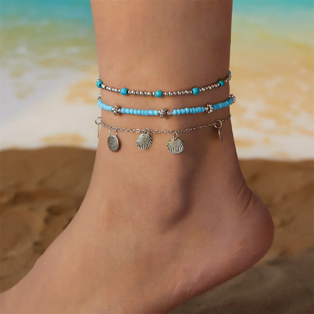Trendy Round Beads Cute Turtle Starfish Multilayer Anklets For Women Summer Foot Chains Beach Jewelry Ankle Bracelet Accessories