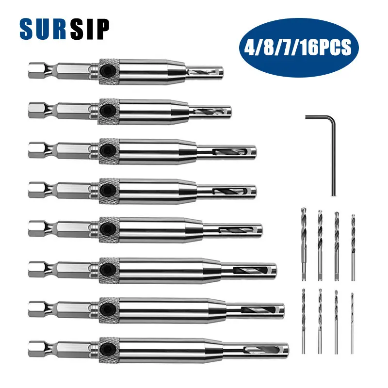 

4-16pcs Self Centering Hinge Drill Bit Door Cabinet Hinge Locating Hole Cutter Woodworking Tool HSS Center Drill Bit
