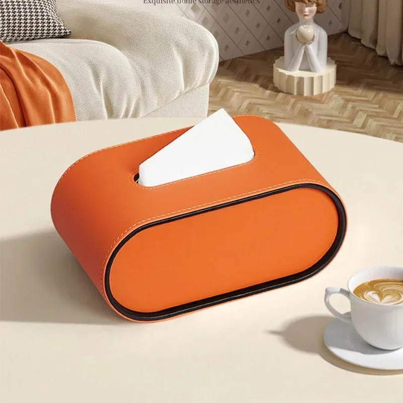 Paper Box Light Luxury High-end Living Room Dish Drainer Leather Tissue Box Bedroom Desktop Wall Shelf Storage Box Organization 6