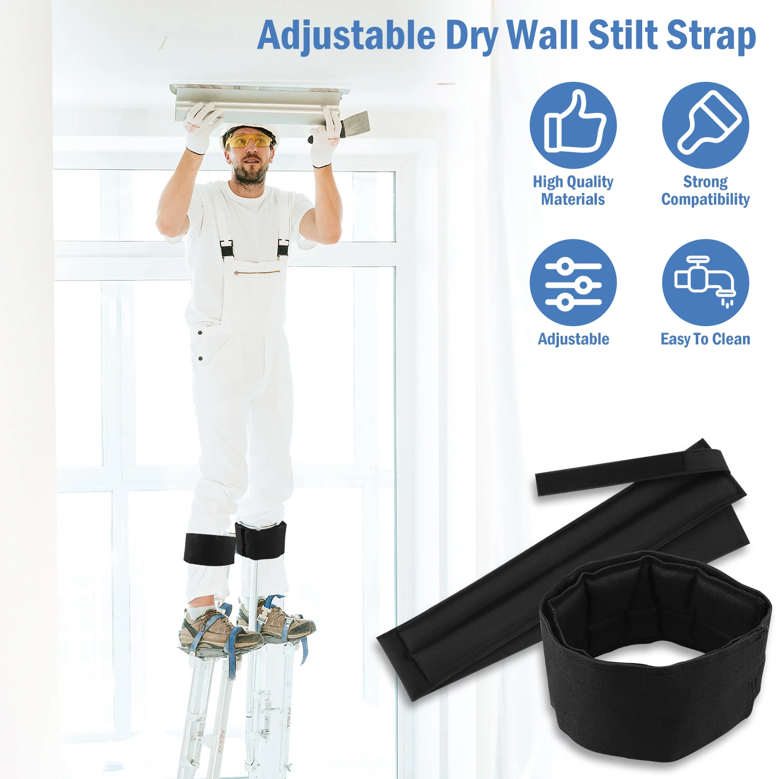 Adjustable 4inch Wide Padded Stilt Leg Strap Nylon Dry Wall Stilt Strap Reusable Stilt Accessories for All Stilts Brands 2