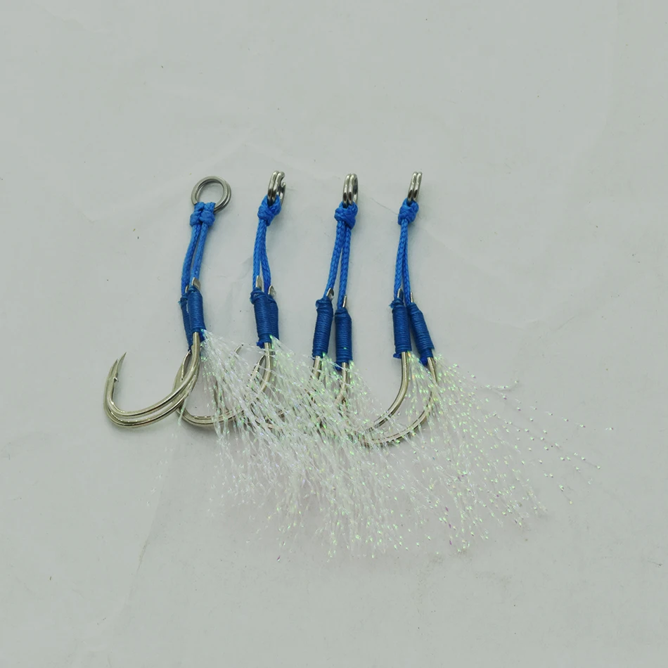 10 Paar Assist Hook Solid Ring JigLure Jigging Fishjig Doppelpaar Widerhaken Assist Hooks Pesca Peche Blue Feather Fishing Slow Jig – Detail 8