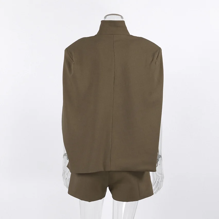 2026 Lady Daily Spring Autumn Outfits New Casual Wide Leg Short Pants Set Women Chic Solid Single Breasted Stand Collar Top Suit S61deeb3978784f25be8d52ce160df54da