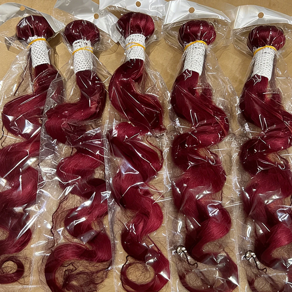 99J Burgundy Body Wave Bundles Human Hair 30Inch Brazilian Weave Bundles Remy Hair Extensions Colored Red Raw Human Hair Bundles 1