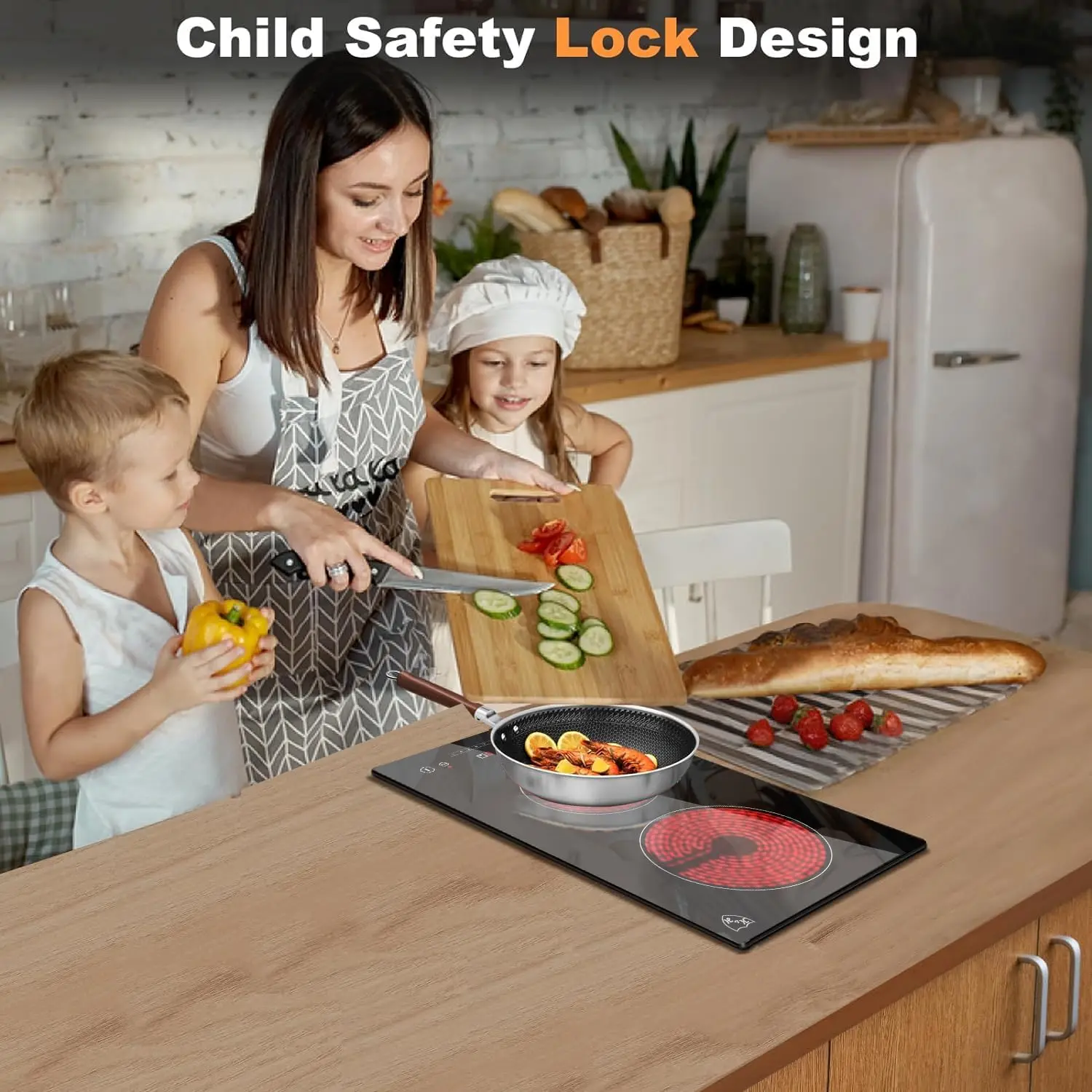2 Two Burner Dual 12 Inch Built-in Electric Stove Top Radiant Ceramic Cooktop Sensor Touch Control 240V 3000W