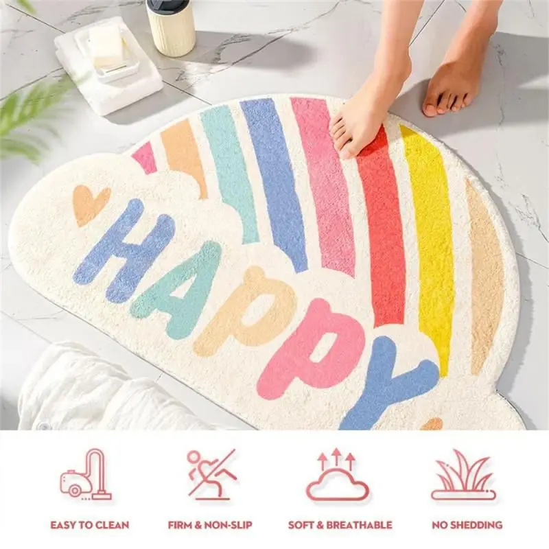 

A Set Of Carpet And Brush Cartoon Rainbow Carpet Bathroom Toilet Entry Door Foot Pad Household Sofa Cleaning Brush Home Supplies