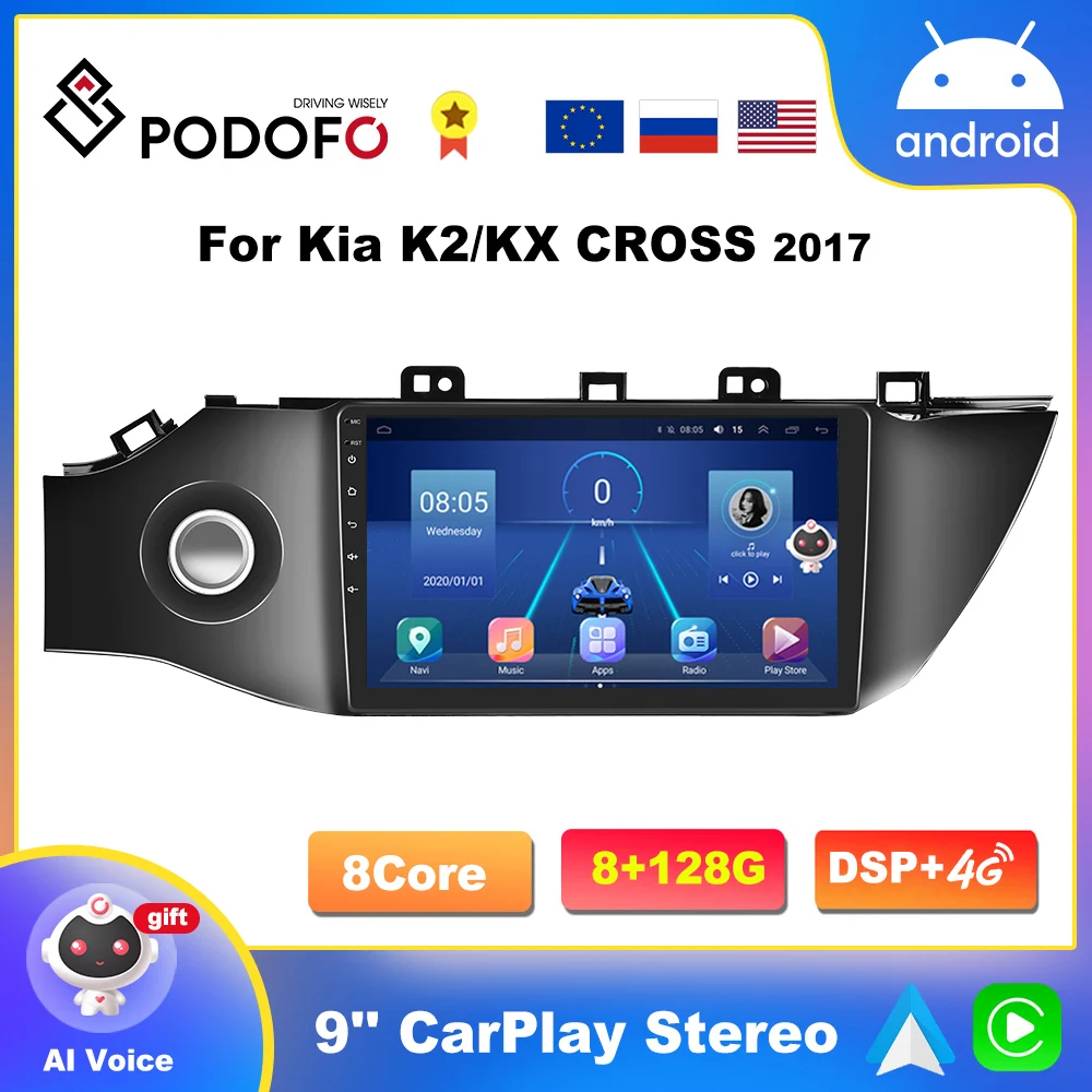 Podofo 9" Wireless Carplay Android Autoradio For Kia K2/kx Cross 2017 Car Intelligent System