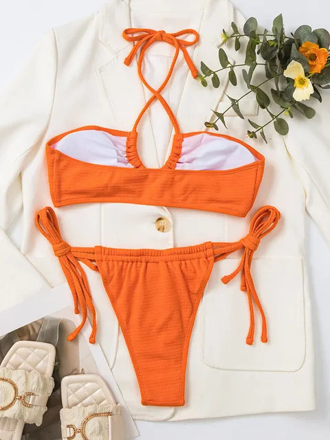 2023 Womens Sexy Push Up Halter Brazilian Bikini Set And Skirt For Small  Breasts Orange Bathing Suit Z0613 From Make07, $17.24