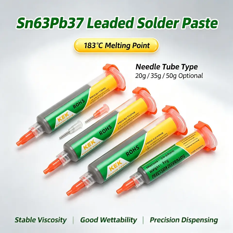 Sn63Pb37 Leaded Solder Paste 183°C Syringe Solder Paste 20g 35g 50g Optional for BGA Reballing Phone PCB Repair image 2