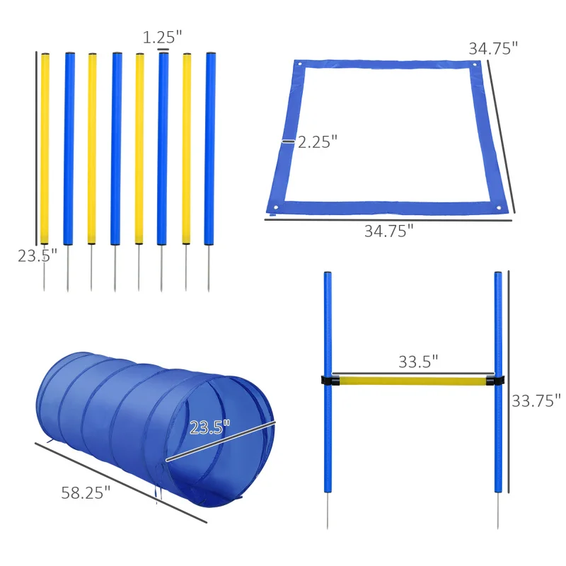 4PC Obstacle Dog Agility Training Course with Jump Hurdle, Tunnel, Pause Box, Weave Poles and Carrying Bag,Competitive Equipment