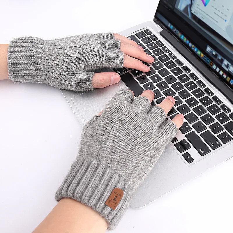 Half Finger Warm Gloves for Men Women Winter
