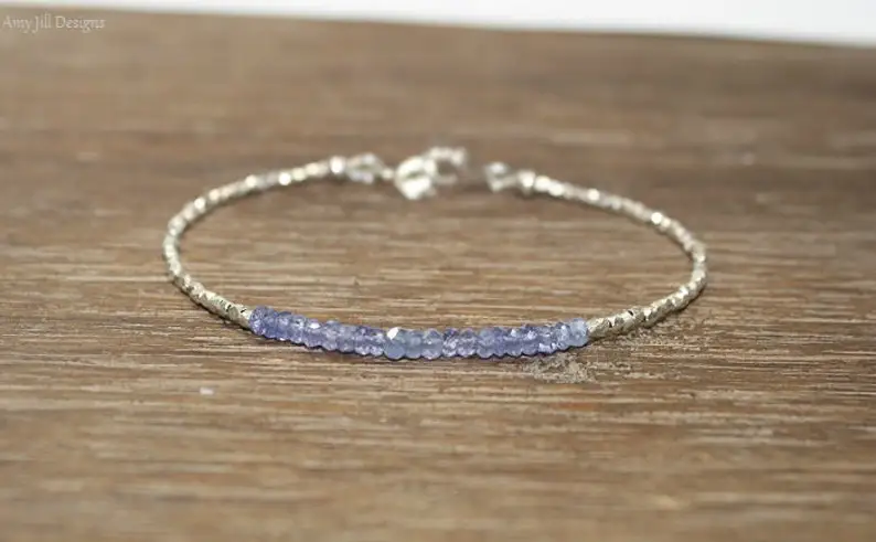Bracciale Tanzanite, Hill Tribe Silver, Argento Puro, Gioielli Tanzanite, Birthstone Di Dicembre, Regali Per Lei