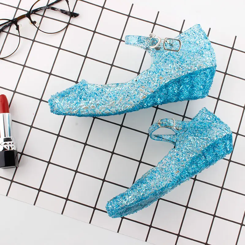 Kids shoes summer waterproof girls wedge cosplay party princess sandals 24-35