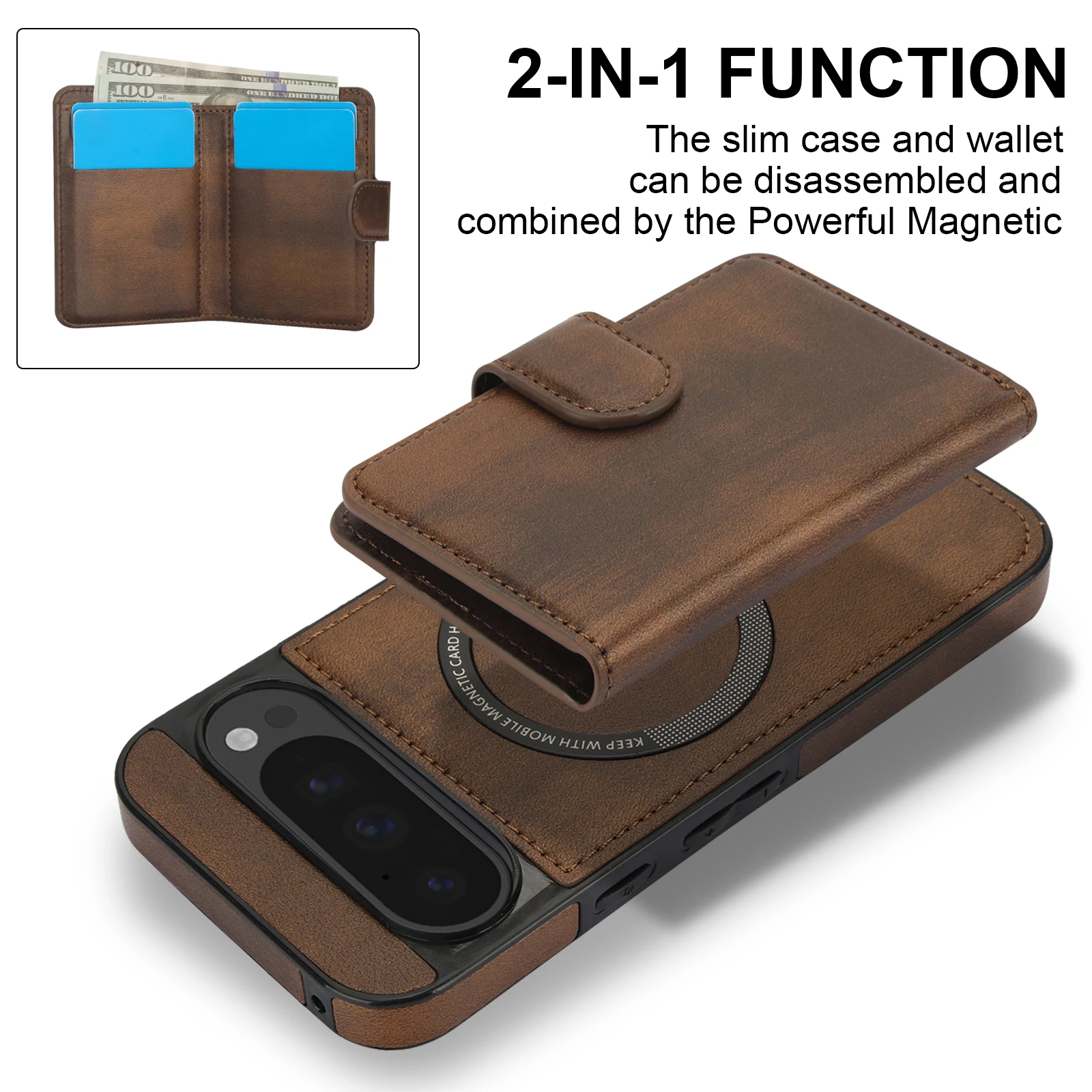 2-in-1 Detachable Magnetic Leather Wallet Case with Magsafe Charging