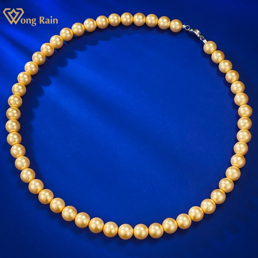 

Wong Rain Classic Elegant 925 Sterling Silver 8 MM Gold Pearl Charm Chain Necklace for Women Wedding Jewelry Anniversary Gifts