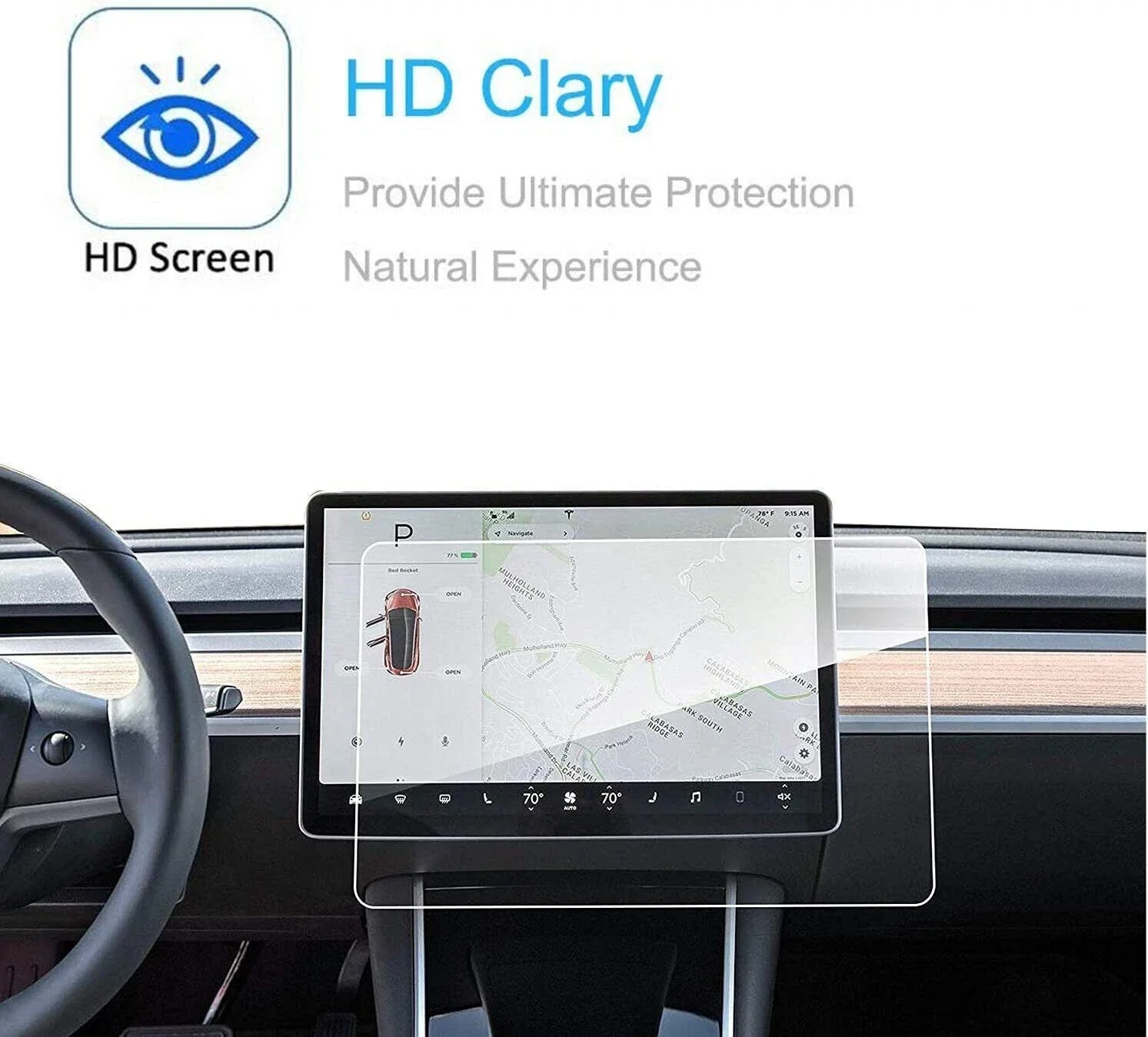 테슬라 모델 3 Y 15인치 센터 컨트롤 터치스크린용 9H 강화유리 스크린 보호필름 (스크래치 방지, HD, 지문 방지)