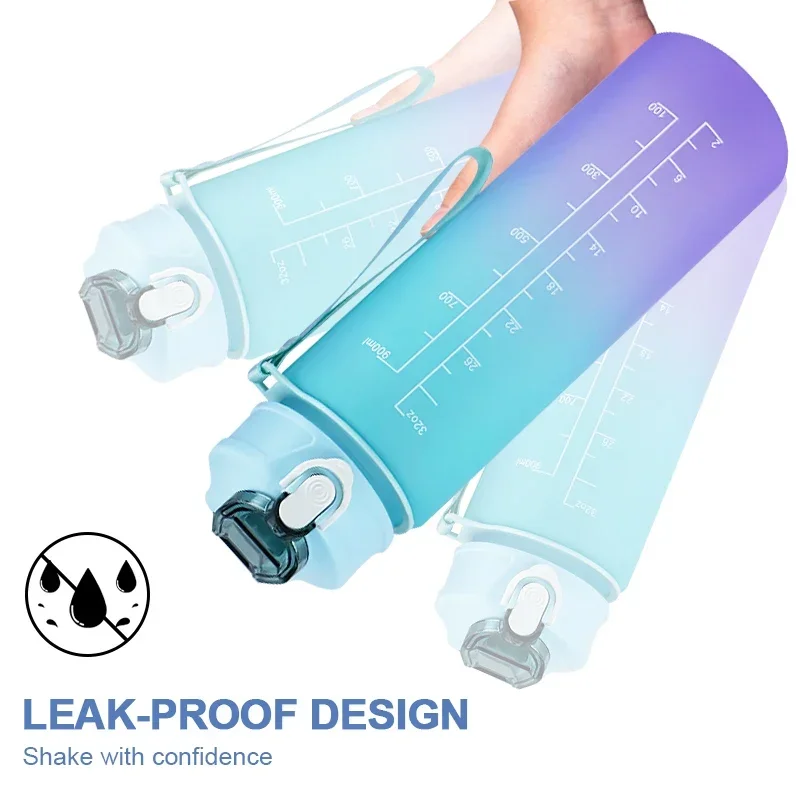 Sports Water Bottle 900ML Sports Water Bottle with Time Marker Leak-proof Cup Motivational Portable BPA Free