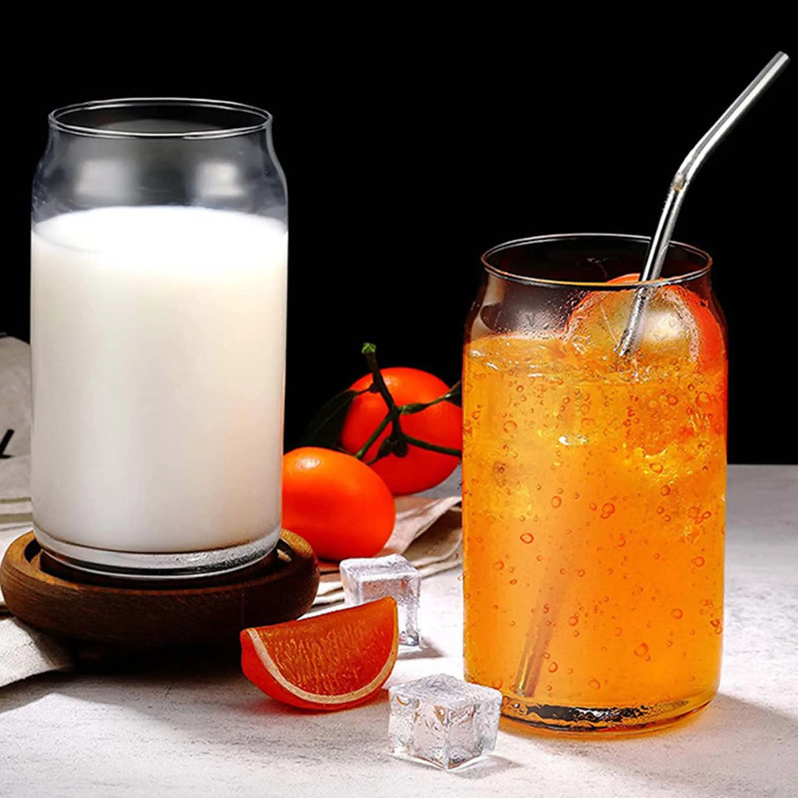 

4 шт., стеклянные чашки с крышками и соломинкой