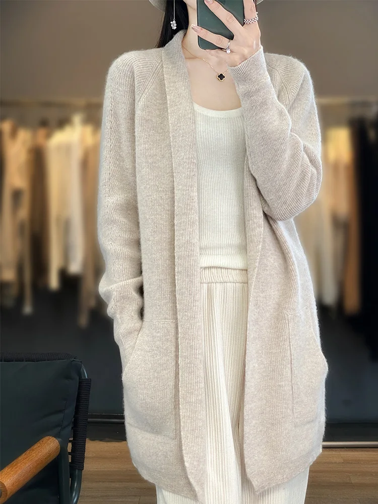 

Luxury Woman Sweater Wool Cardigan Long Sleeve Top High-Grade Warm Cardigan Autumn Winter Long Style Knitted Comfortable Soft