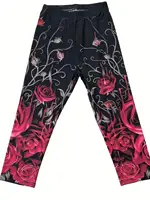 Plus Size 1XL-5XL Women's Fashion Home Leggings Women's Yoga Pants Floral Print Casual Seven-quarter Leggings - Image 4