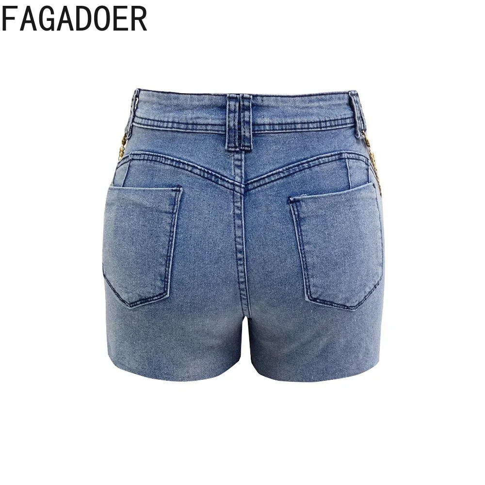 FAGADOER Summer New Hole Skinny Denim Shorts Women High Waisted Button Pocket Hot Girl Bottoms Fashion Cowboy Matching Shorts