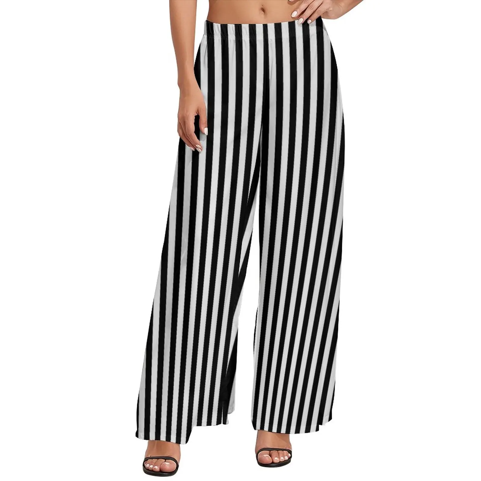 Black White Striped Pants Elastic Waist Vertical Stripes Casual Wide Leg  Pants Oversized Streetwear Print Straight Trousers
