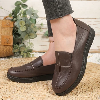Leather ladies' loafers, ladies' oxfords, lightweight mom's leather shoes, fabric soft leather casual shoes 1
