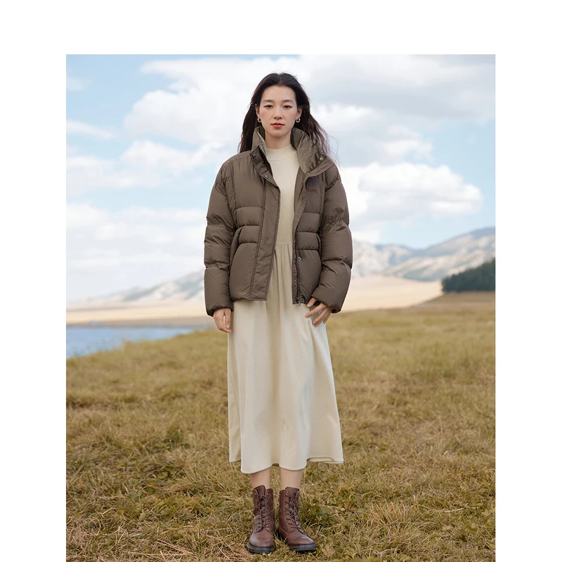 INMAN Women Down Jacket 2023 Winter Long Sleeve Stand Collar Loose Thickened Coat Fashion Versatile Green Coffee Warm Outwear