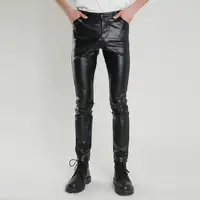 Men Sexy Pants Smooth Slim Fit Mid Waist Soft Faux Leather Pants Breathable Elastic Motocycle Streetwear Club Long Trousers 5