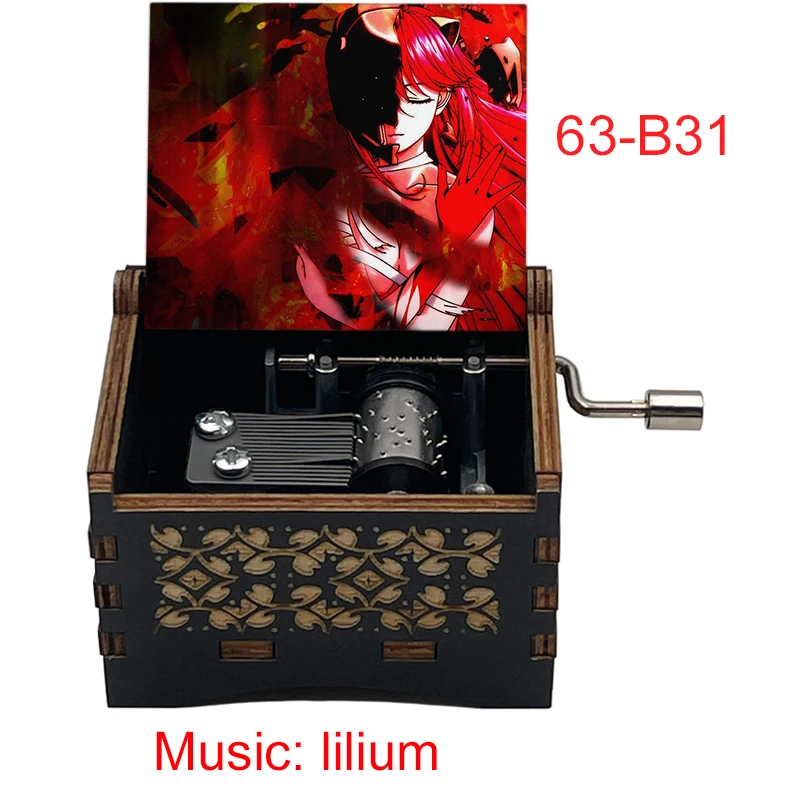 black wooden color print Lilium anime Elfen Lied classic Music Box For friend new year Christmas Gifts toy 6