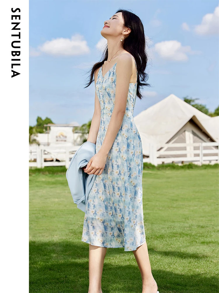 Sentubila Floral Two Piece Dress 2023 New Summer Short Sleeve Blazer Office Lady Flower Print Strap Dresses Woman Suit 132Z49645
