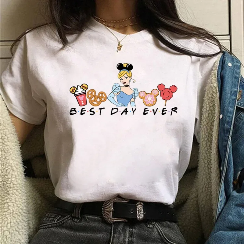 Summer New Princess Moana Cartoon Print Best Day Ever T-shirts Harajuku Casual Women Tees Round Neck Short Sleeve Tops Female 3