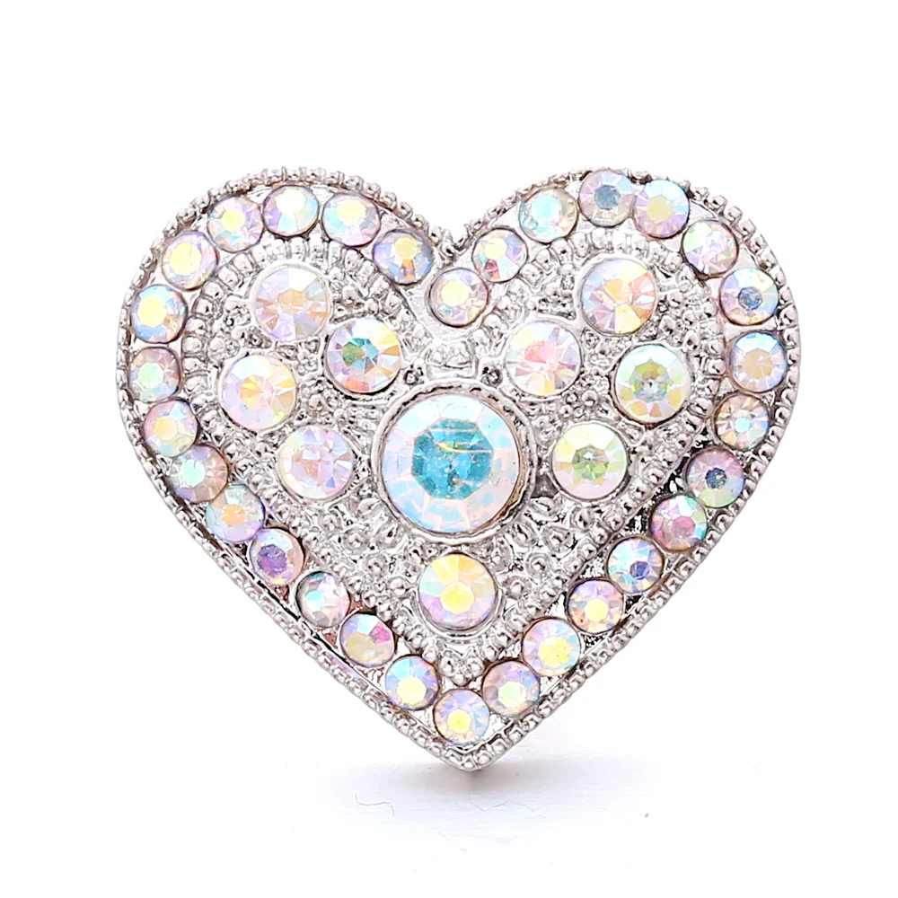 15pcs Rhinestone Crystal Heart 18mm Snap Buttons Fit Snap Button Bracelet Necklace Jewelry