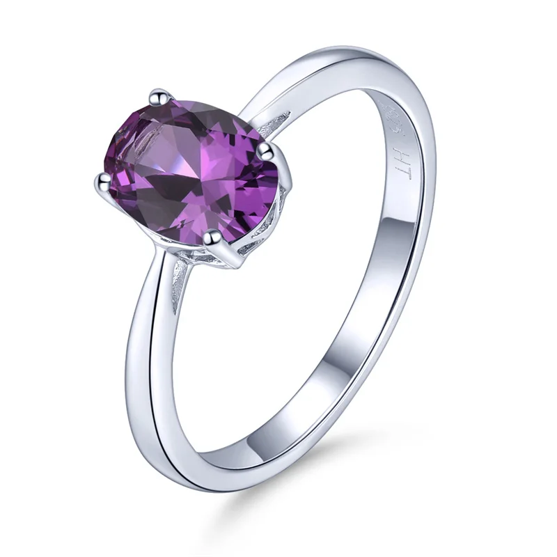

Natural Amethyst Blue Topaz Wedding Women Ring Real 925 Silver US Size 6