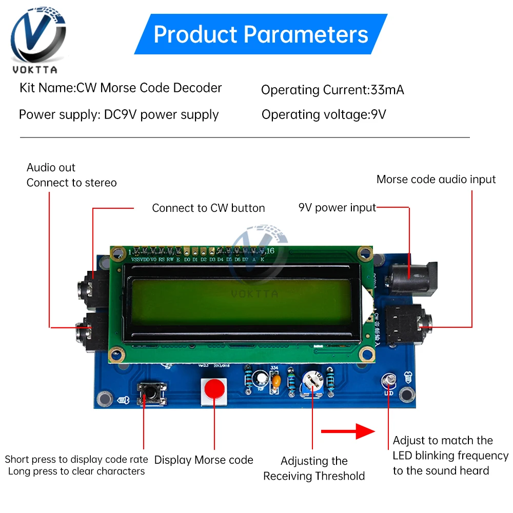 Wireless Transmitter & Receiver DIY Electronic Kit - Morse Code Decoder Circuit Board