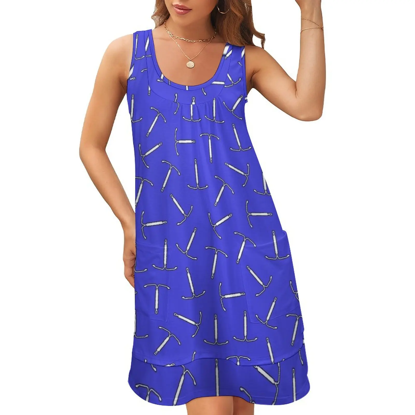 

IUD Contraception, Uterus Strong in Blue Sleeveless U-Neck Fake Two Piece Dress prom dress luxury evening dresses for women 2024