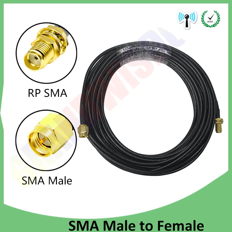 EOTH 30m SMA Male to Female 2.4 IOT Antenna Plug Connector Pigtail Coaxial Jumper Extension Cable RG174 customizable