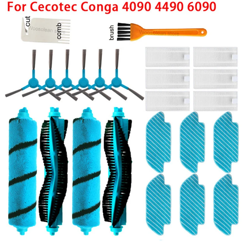 Main Brush Side Brush Hepa Filter Mop Rag For Cecotec Conga 4090 4490 4690 Robot Vacuum Cleaner Conga 4090 4490 4690 Spare Parts