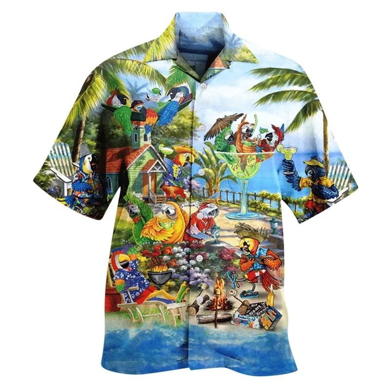 thumbnail image 1 of Camisas y blusas con estampado digital de animales para hombre, camisas casuales de manga corta a la moda para fiestas, playa, sueltas, para hombre, 1 of 5